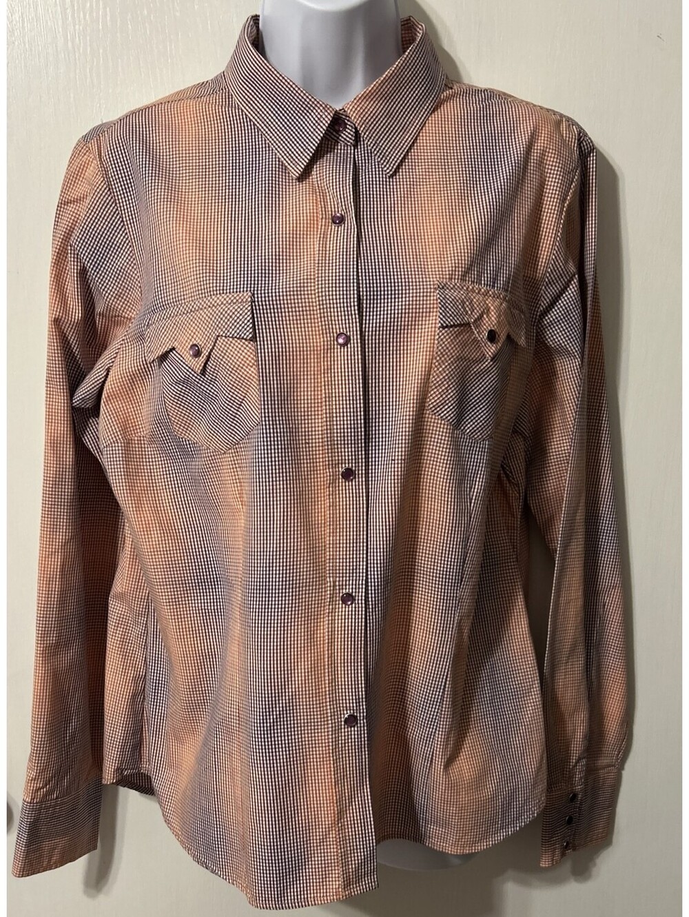 Angel Ranch Long Sleeve Pearl Snap Button Front Large - Western, Casual, Pink